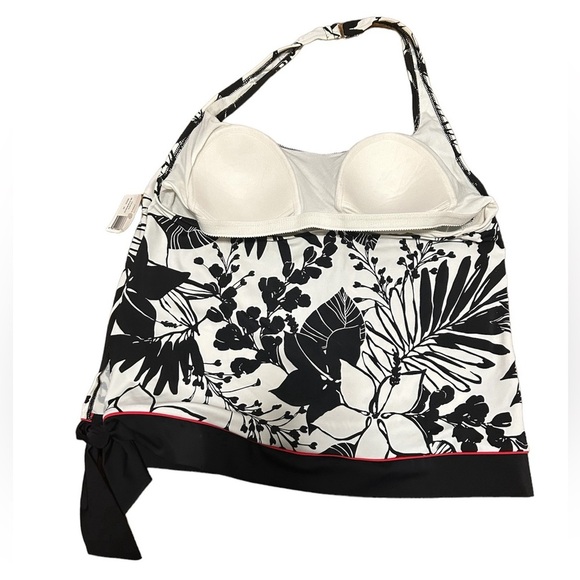 Caribbean Joe Two Piece Halter Tankini Swimsuit Black/White Floral Size 16 - Picture 2 of 5